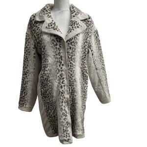 St John Nordstrom snow leopard faux fur mid length jacket